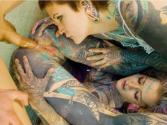 2 heavy tattoo girls get ass fucked by a big dick - ANAL