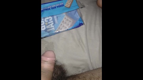 Dirty cock Cums in food trash bag