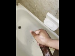 Jerking off my thick fat big black dick lubed up with coconut oil before I shower, a lil dirty talk