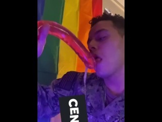 Military Guy Deepthroating his 12” Double Ended Dildo