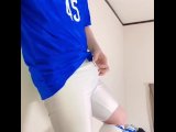 Soccer boy ejaculates inside his spats