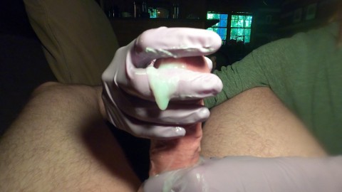 Huge Release of Cum with Latex Gloved Handjob and Edging