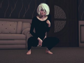 solo female, 2b, masturbation, cosplay