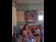 Sexy busty chick in nightgown playing Fortnite part 2