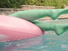Bianca Beauchamp Latex Catsuit in the Pool & Big Bouncing Boobs