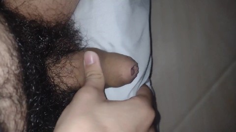 Gaint Bear close up in his hairy bush / humping bed sheet