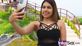 Petite Venezuelan girl performs tik toks on the street, and is approached by unknown Peruvian man