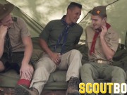 Preview 2 of ScoutBoys - Hung DILF with six pack barebacks two cute, smooth scouts