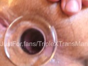 Preview 3 of FTM TransMan pushes out plug and shows off gaped holes