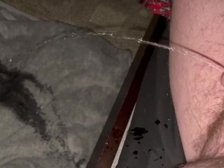 male pee desperation, solo male, peeing, side of bed pee