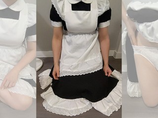 Crossdresser Wearing a Maid Dress and a Sanitary Towel then Jerking off メイド 男の娘 洋服 偽娘 01