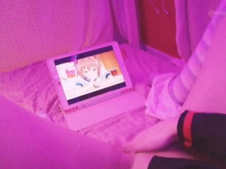 Kawaii girl masturbates after class watching lesbian hentai until squirts and pisses herself