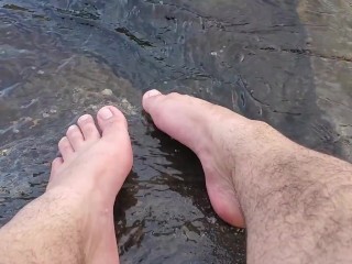 Big Feet and Hairy Legs Splashing at the Beach