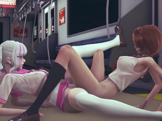 hentai, yuri, subway train, lesbian