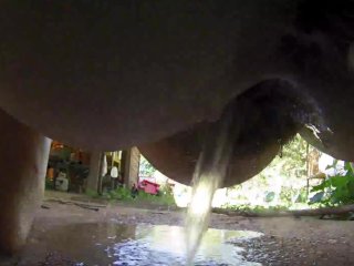 Fat girl peeing on camera outside wet hairy pussy pissing on feet