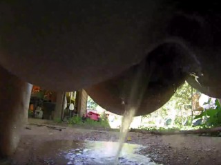 Fat Girl Peeing on Camera outside Wet Hairy Pussy Pissing on Feet
