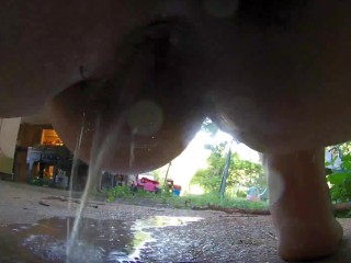 Fat Girl Pees and Farts outside on Securoty Cam up Close Hairy Dripping Pussy 2
