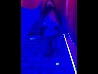 Wife Sneakily Plays with Her Tits & Pussy Behind an Arcade Game