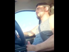 Country boy jacks off while driving