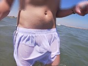 Preview 1 of People on the beach freak out when I get wet in shorts