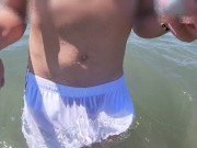 Preview 2 of People on the beach freak out when I get wet in shorts