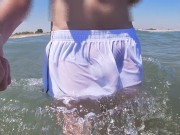 Preview 3 of People on the beach freak out when I get wet in shorts
