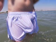 Preview 4 of People on the beach freak out when I get wet in shorts