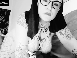 Horny nun smokes a cigarette