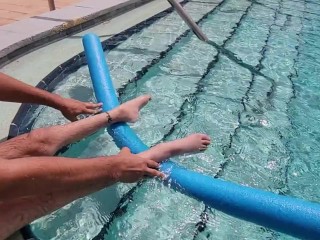 Paraplegic using a Pool Noodle to Support Scrawny Legs - third Person View