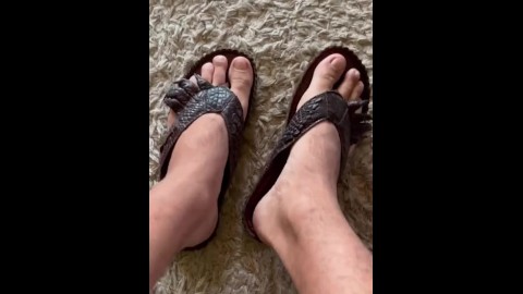 Morning feet in gator sandals
