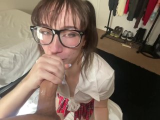 Brunette Schoolgirl Gives Amazing Head_W/ Facial POV