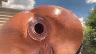 Outdoor Huge Buttplug in Public