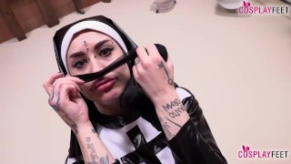 Horny Tattoed Italian Nun Denise Takes Off Her Pantyhose After Getting Horny All The Time Talking T