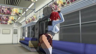 3D hentai ruiva colegial é fodida na bunda em um carro de trem
