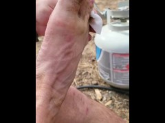 Coach Silver Fox cleans his feet after a long day of hiking