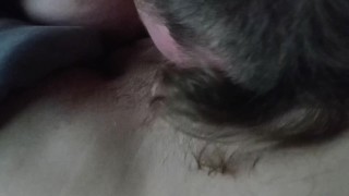 Chubby boy sucks and swallows a thick cock