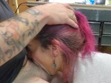 Gagging, squirting and a huge facial, Garage Fun
