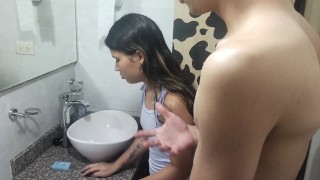 I FIND MY Step-Sister WASHING THE BATHROOM AND I MAKE HER SUCK COCK Part1