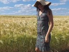Video Up dress just a BUTT PLUG # Panties Off and Gaping pussy in Grain fields