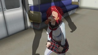 3D HENTAI Schoolgirl chupa um pau grande em um vagão de metrô