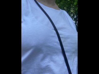 OUTDOOR WALKING AROUND AND TALKING DIRTY. I'M FLASHING WITH MYHUGE NATURALTITS AND HAIRY PUSSY.
