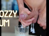 Jerking a huge cum load in a glass and cum drinking