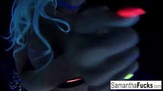 Gorgeous Big Tittied Blonde Masturbates In UV