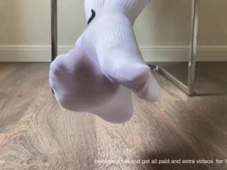 Sweet Feet in White Socks. I Caress My Feet with Socks,Long Toes, Asmr