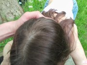 Cute Stepsister teases with her boobs outdoor. I had to fuck her right on the rock.