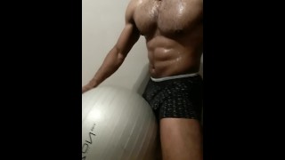 Horny Muscular College Student Fucking Workout Ball Dry Humping Cum Handsfree