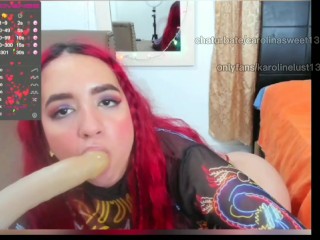 Carolina Sweet Sucking Dildo on her Stream