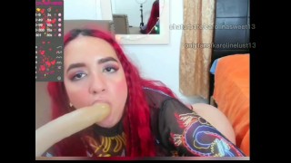 Carolina sweet sucking  dildo on her stream