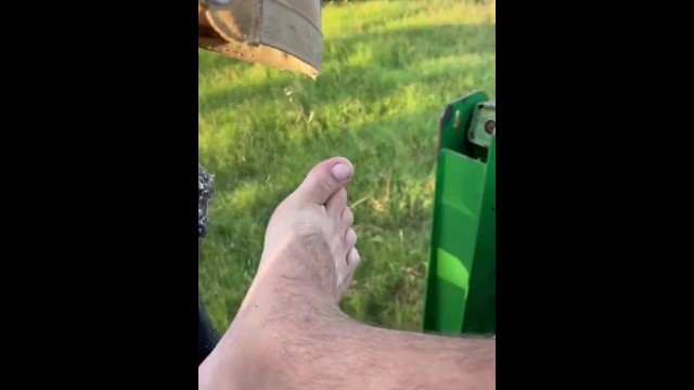 Hairy sweat body and feet after cutting more wood