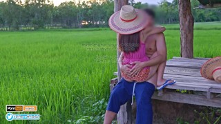 4K Thai Version Cut, Local farmers Thai have sex in the green fields and cums on her back.